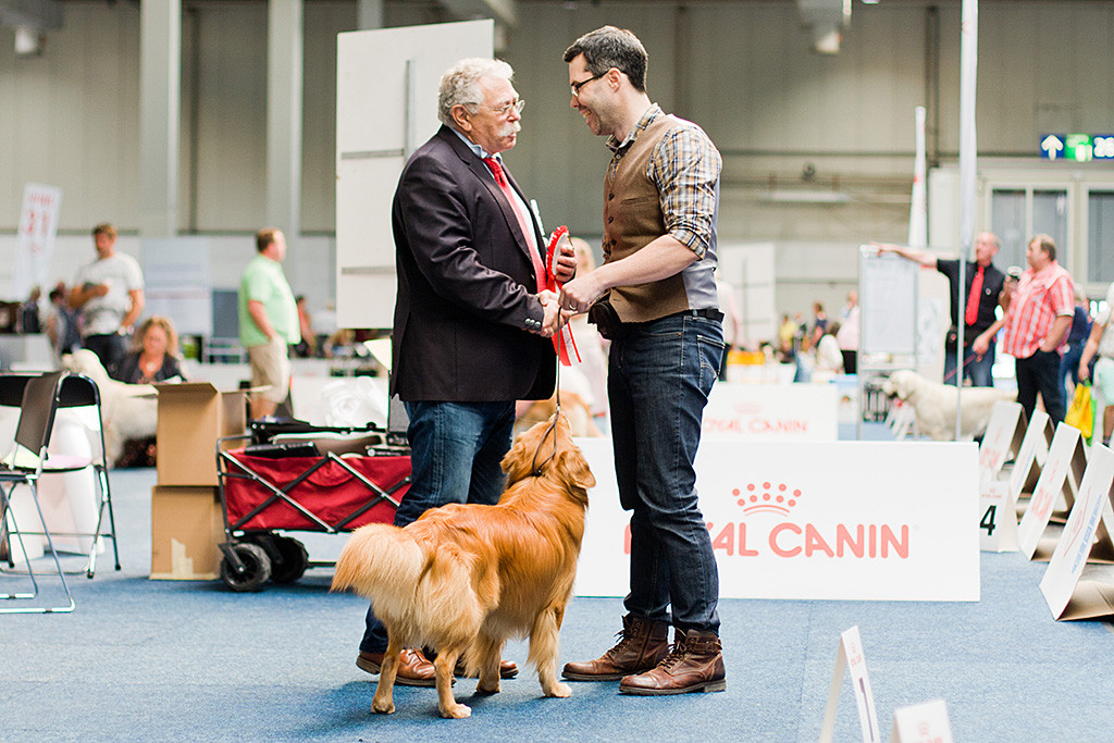 Edison steht zwischen Stephan und dem Richter, der Stephan gratuliert und ihm die Siegerschleife überreicht