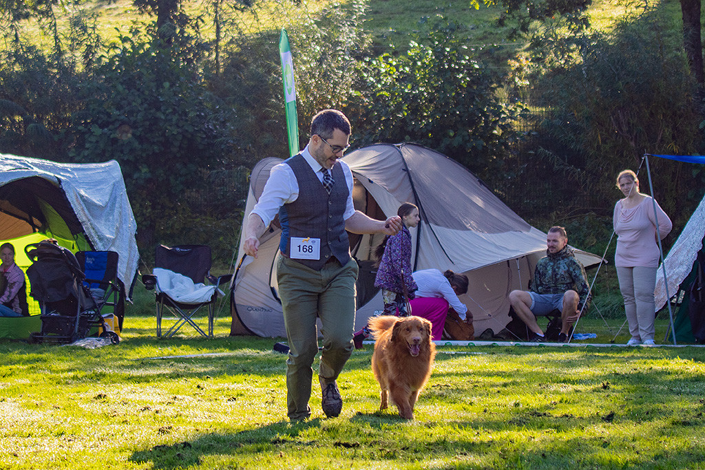 Edison läuft an Stephans Seite freudig auf den Richter zu