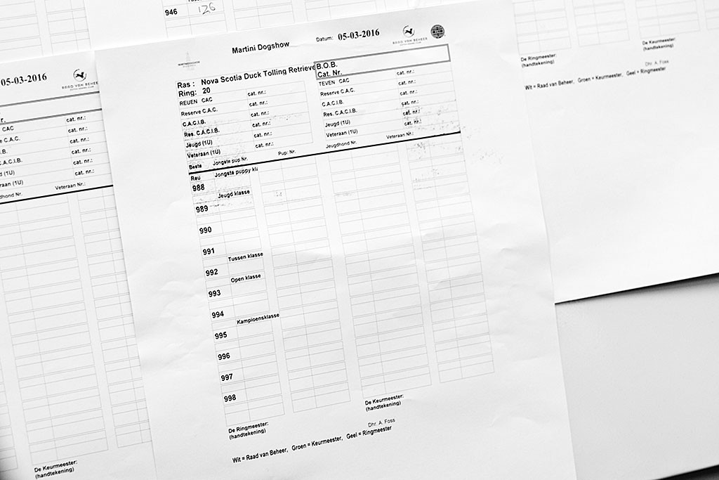 Der Aushang am Ring mit allen gemeldeten Toller-Rüden