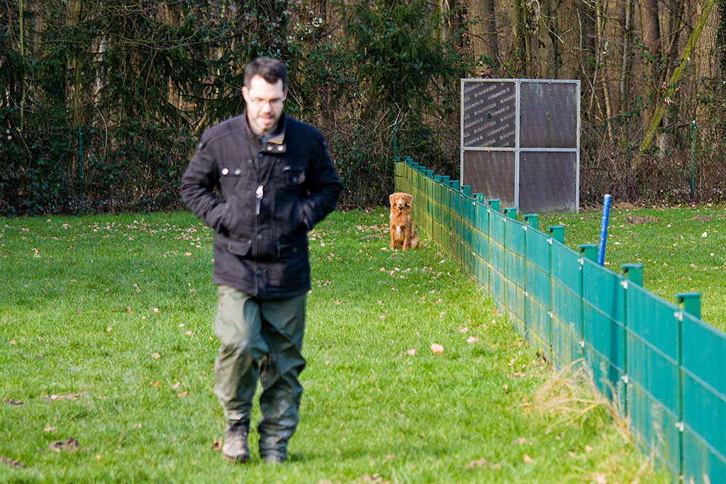 Edison wartet während Stephan zum Eingang zurückläuft