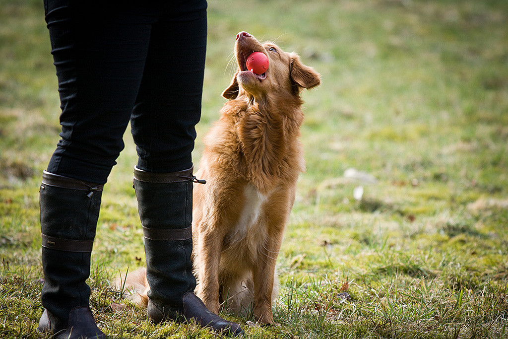 Ivalu sitzt mit rotem Ball neben Carina und schaut zu ihr hoch