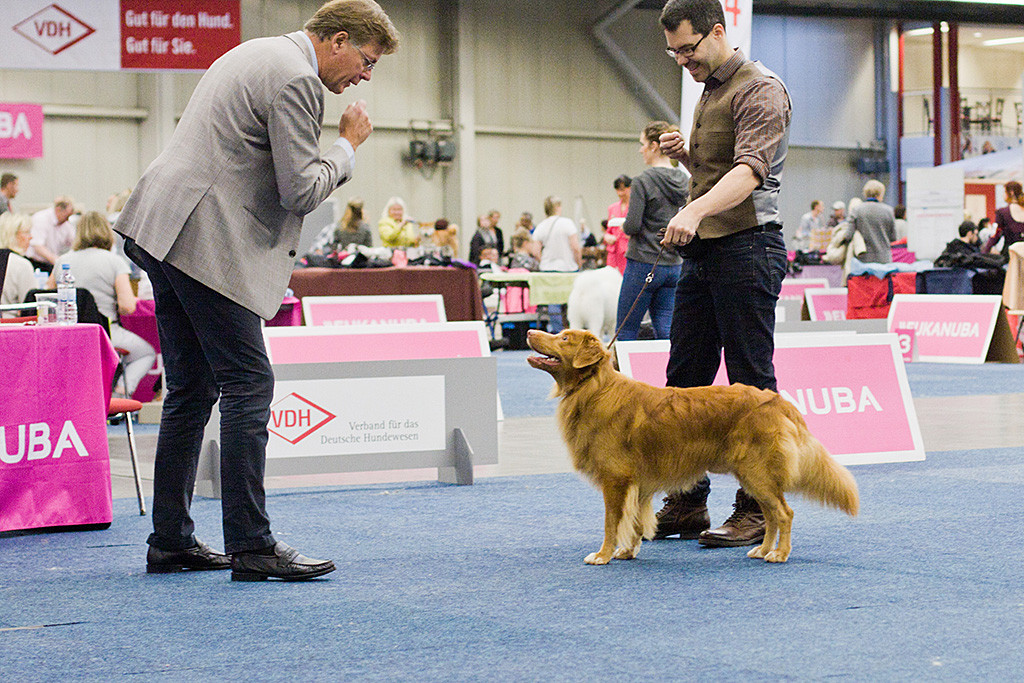 Edison schaut lächelnd hoch zu Richter Henric Fryckstrand, der sich leicht zu ihm herunterbeugt